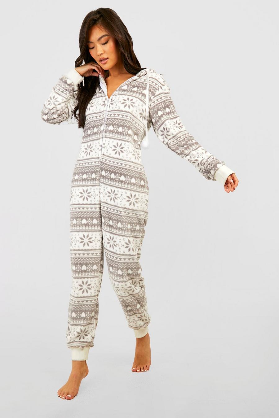 Grey Christmas Fairisle Fleece Onesie image number 1