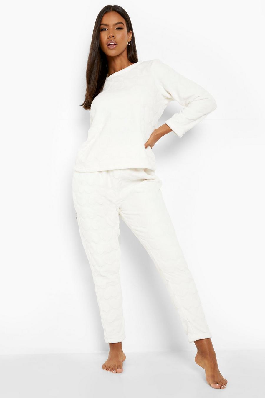 Cream white Heart Print Jumper & Trouser Set
