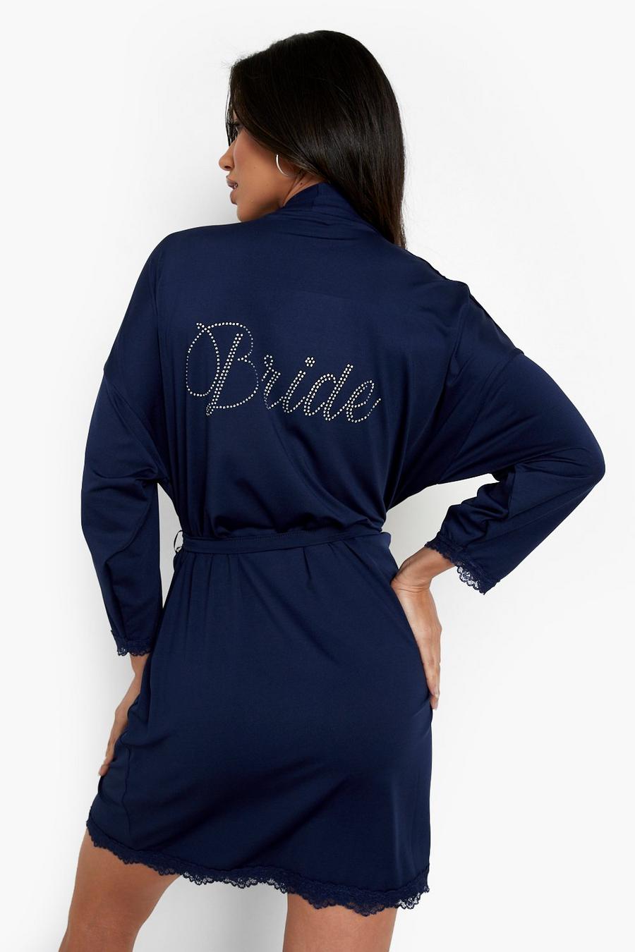 Navy Bride Rhinestone Lace Detail Robe image number 1