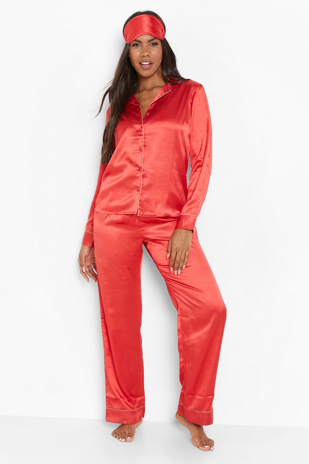 Red satin pajama online pants