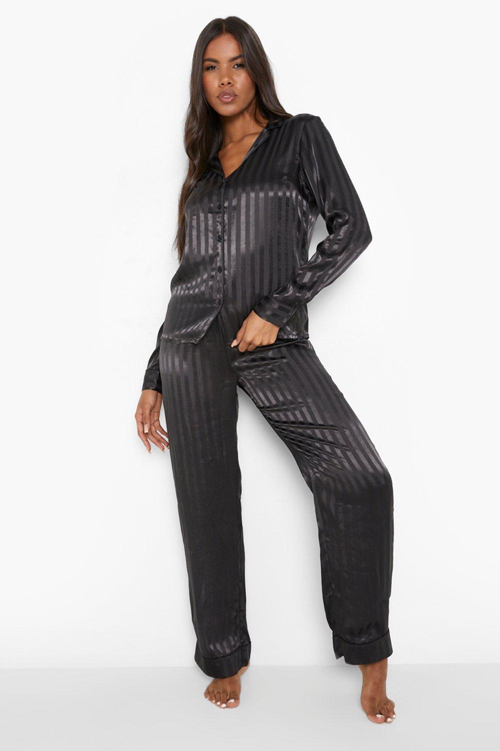 Boohoo black satin discount pyjamas