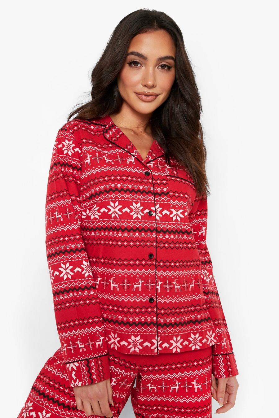 Red Mix And Match Fairisle Pj Shirt image number 1