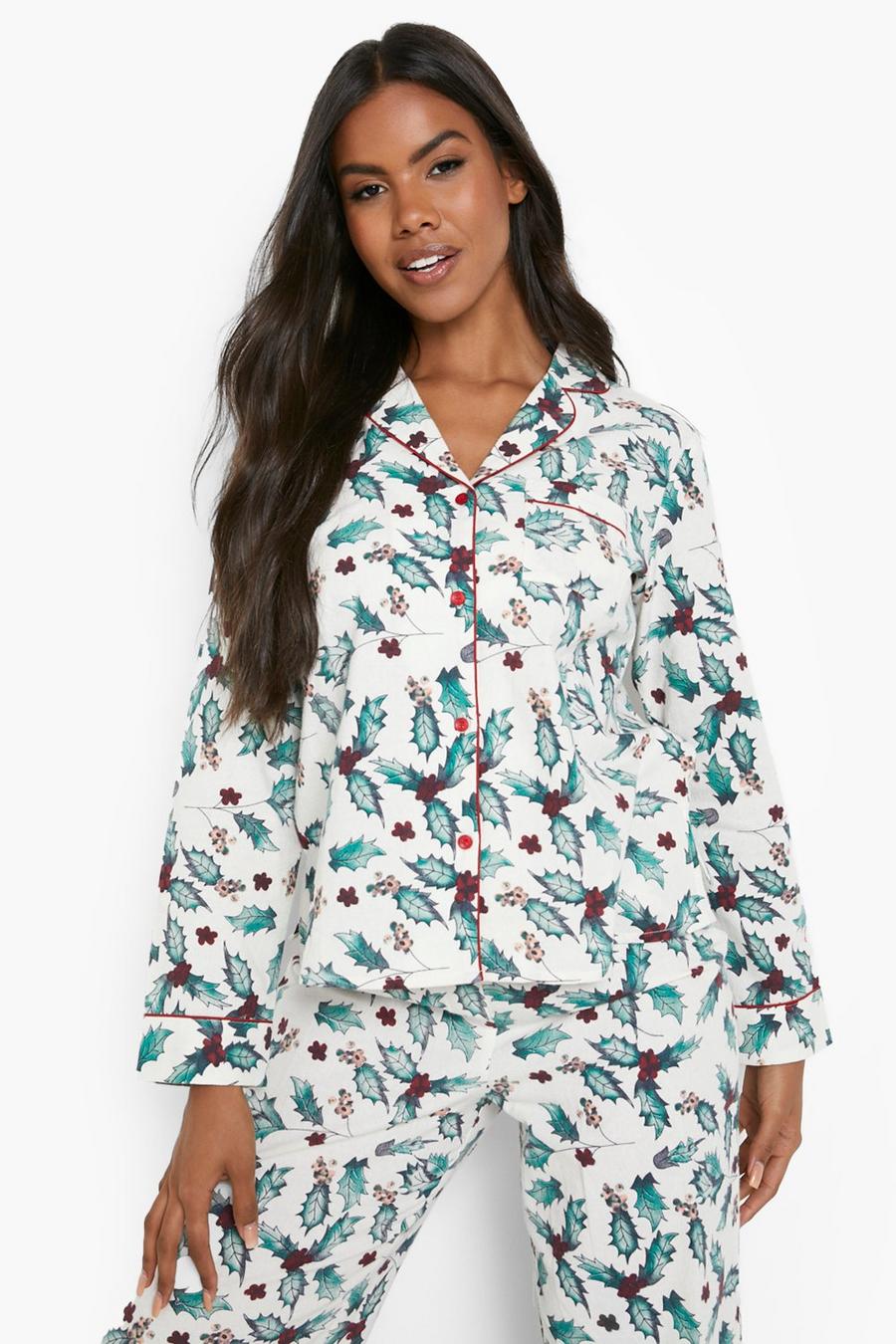 Chemise de pyjama à motifs houx - Mix & Match, White image number 1