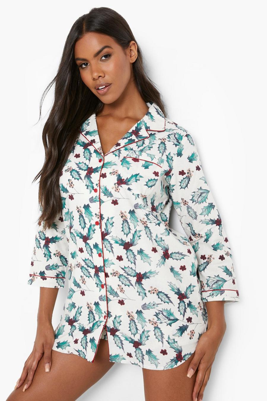 Cream Holly Print Night Shirt image number 1