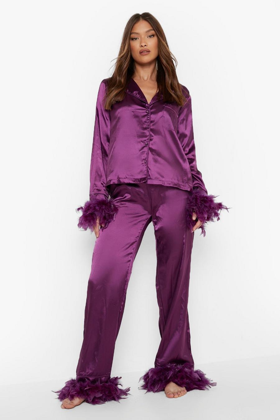 Purple Premium Feather Trim Pajamas image number 1