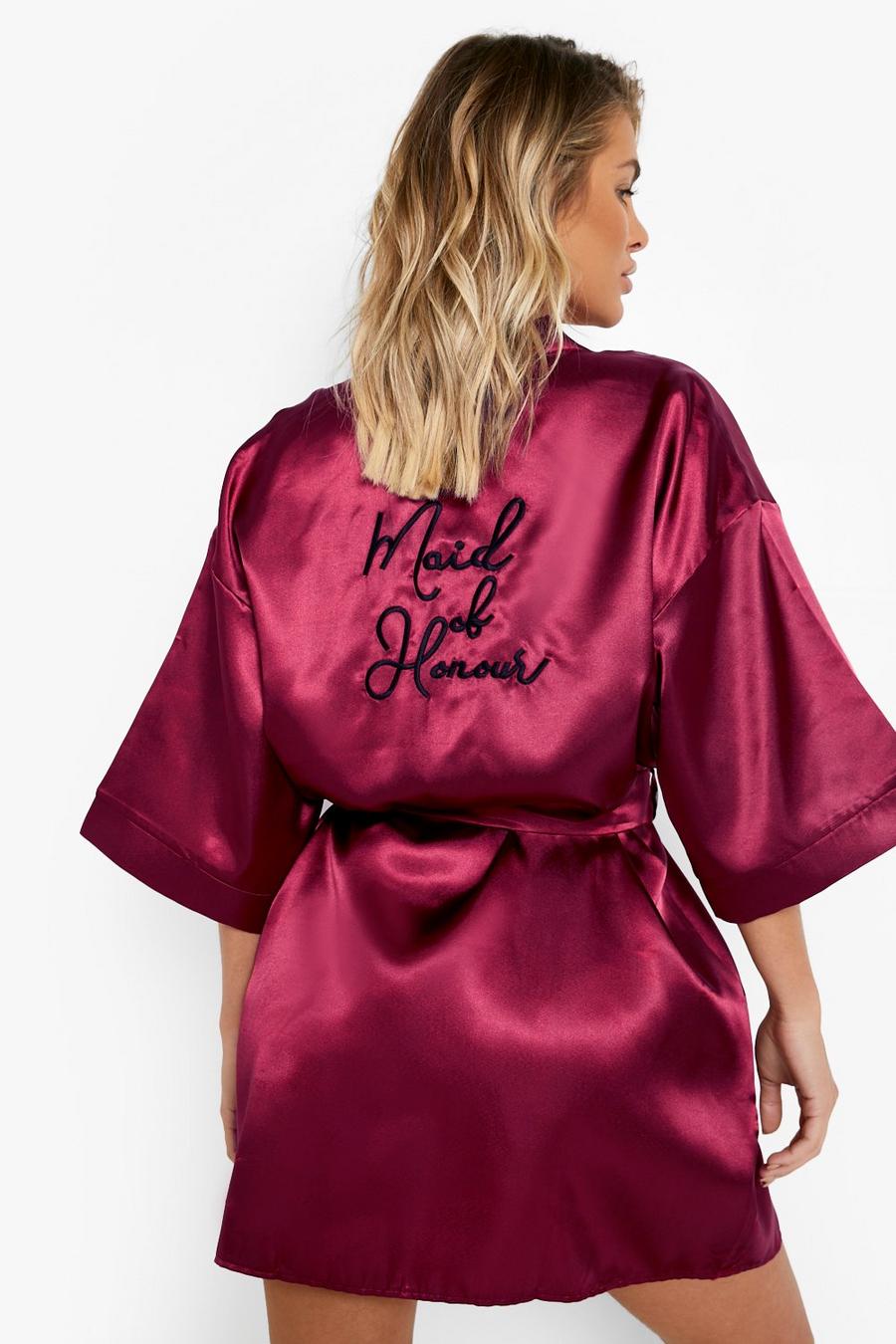 Wine Maid Of Honor Satin Embroidered Robe image number 1