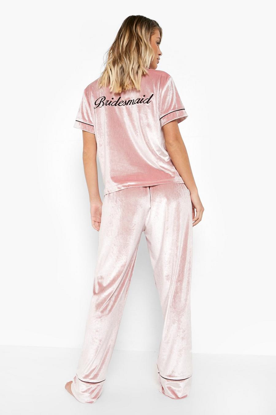 Blush pink Bridesmaid Velvet Embroidered Pyjama Set