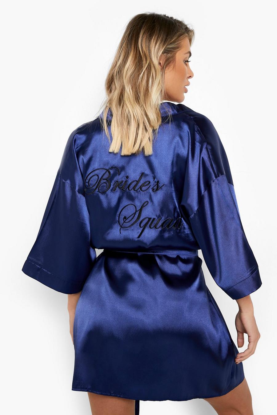 Navy Bride Squad Satin Embroidered Robe image number 1