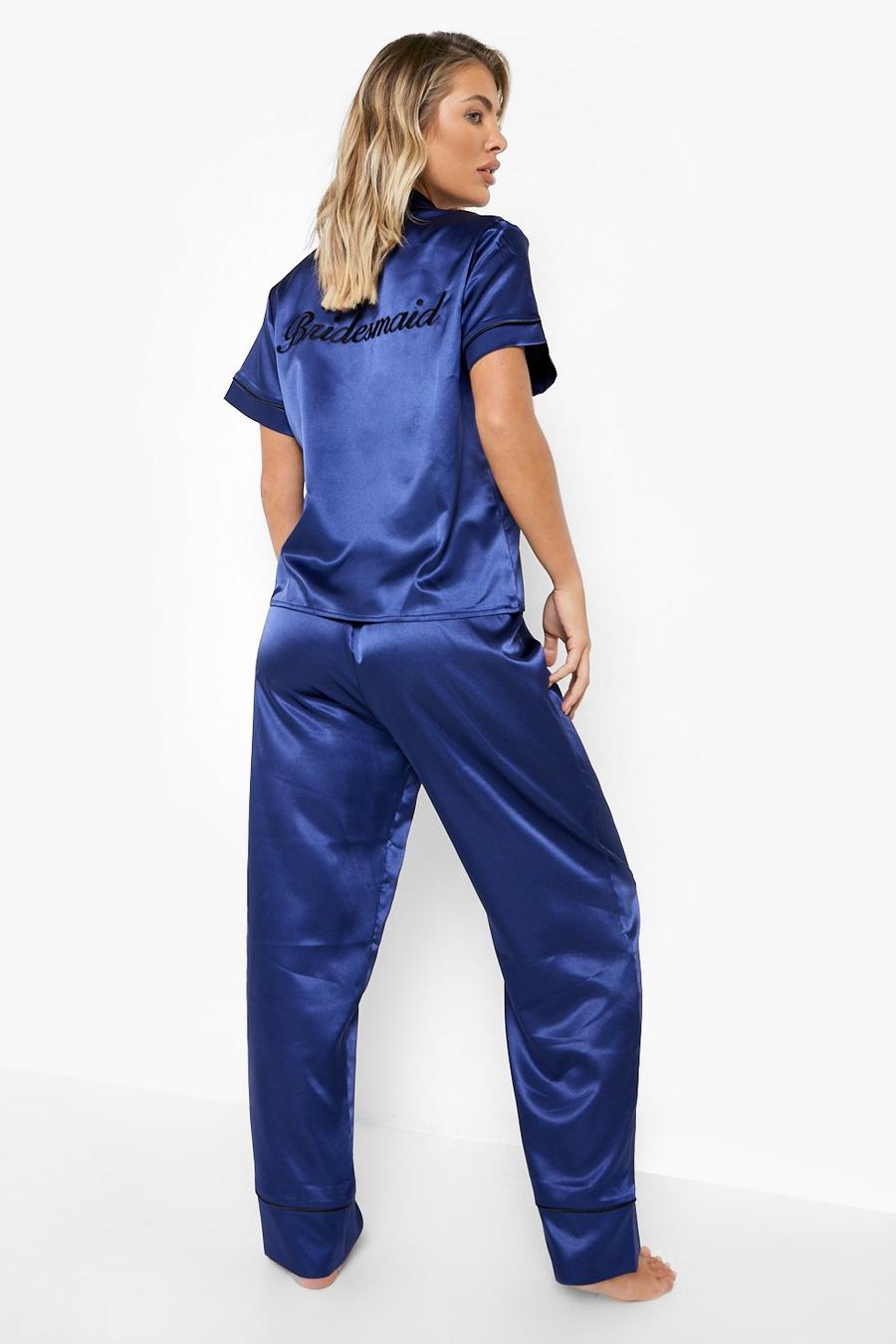 Pijama para dama de honor de raso con bordado, Navy image number 1