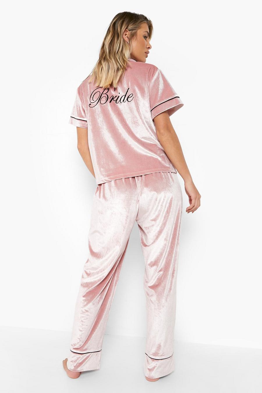 Blush pink Bride Velvet Embroidered Pajama Set