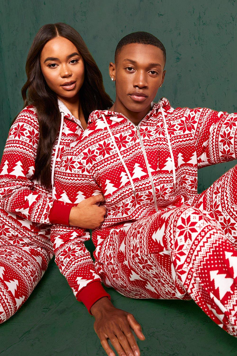 Women s His Hers Loungewear Fairisle Onesie Boohoo UK