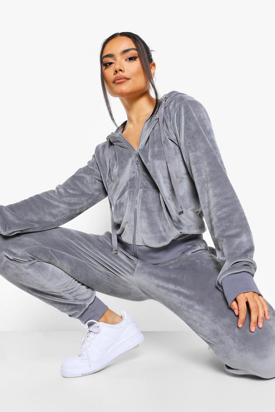 Dark grey Recycled Velour Hoodie And Jogger Loungewear Set image number 1