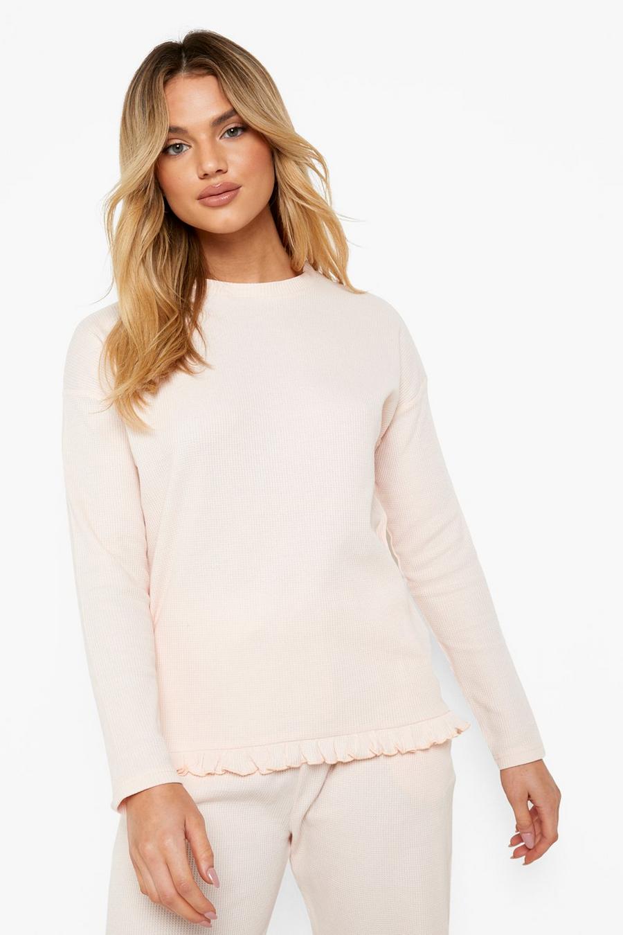 Baby pink rose Mix And Match Heavy Waffle Long Sleeve Top
