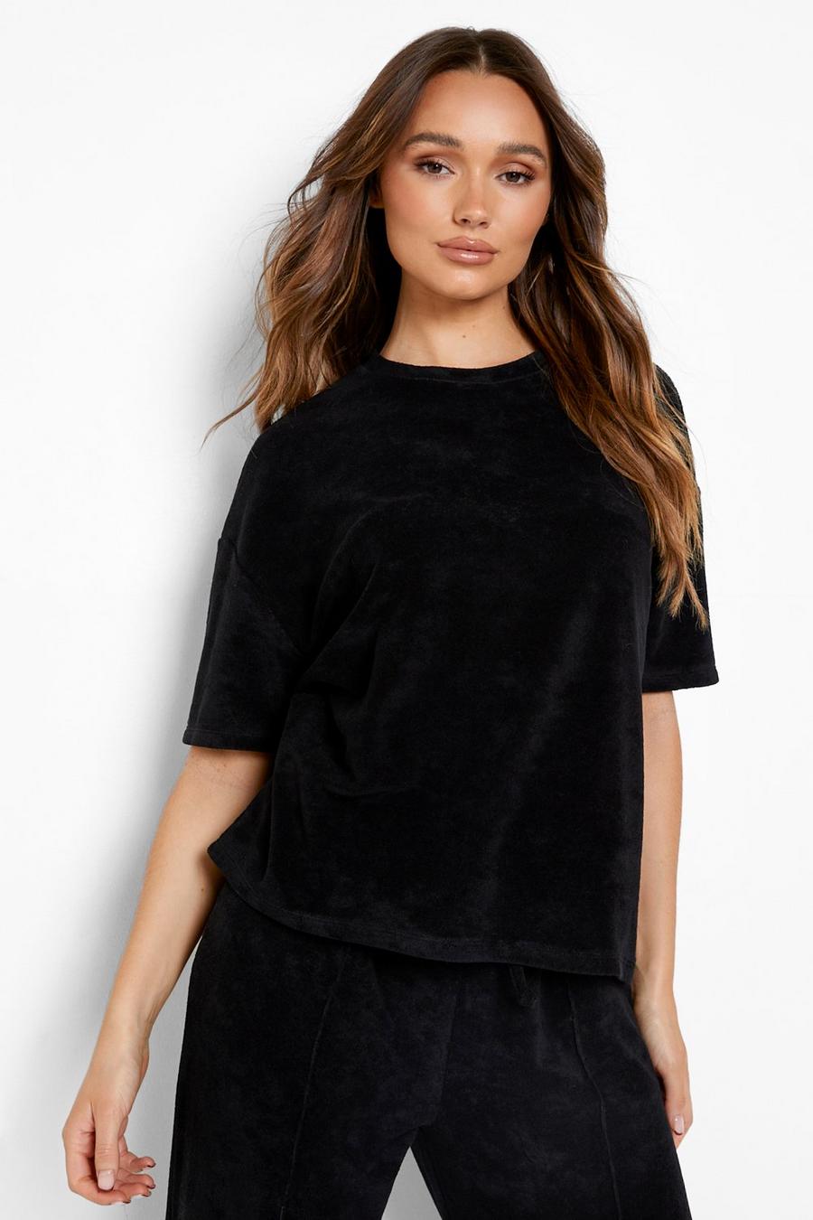 Black Mix And Match Rib Towelling Lounge T-shirt image number 1