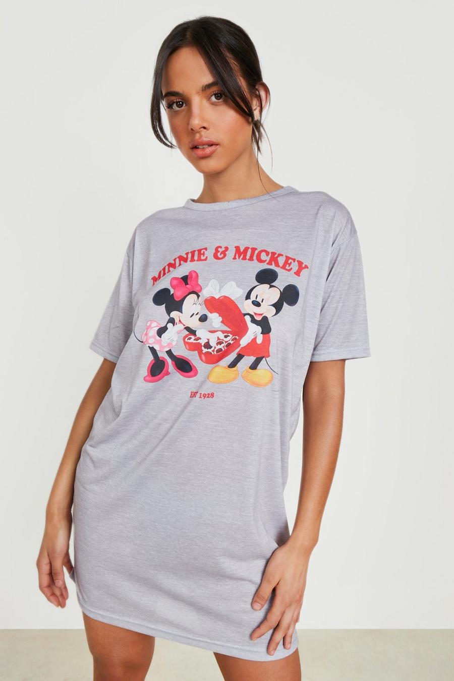 T-shirt de nuit oversize à imprimé Minnie et Mickey, Grey marl