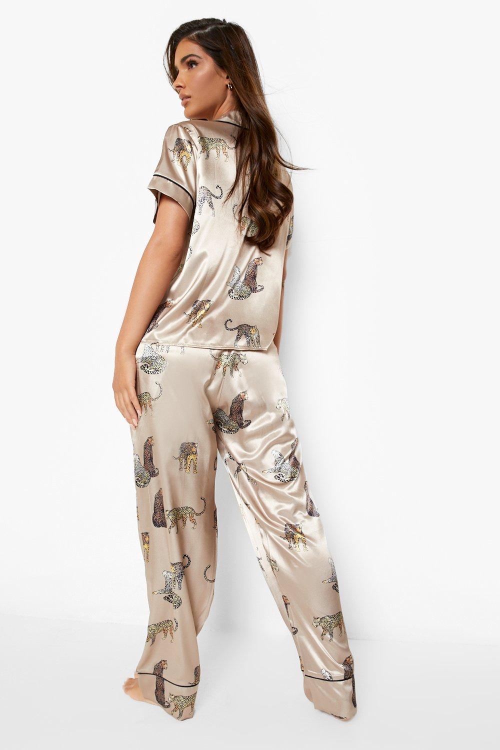 Champagne Tiger Satin Pj Set boohoo