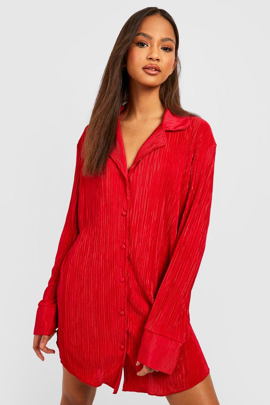 Red Plisse Pleated Night Shirt image number 1