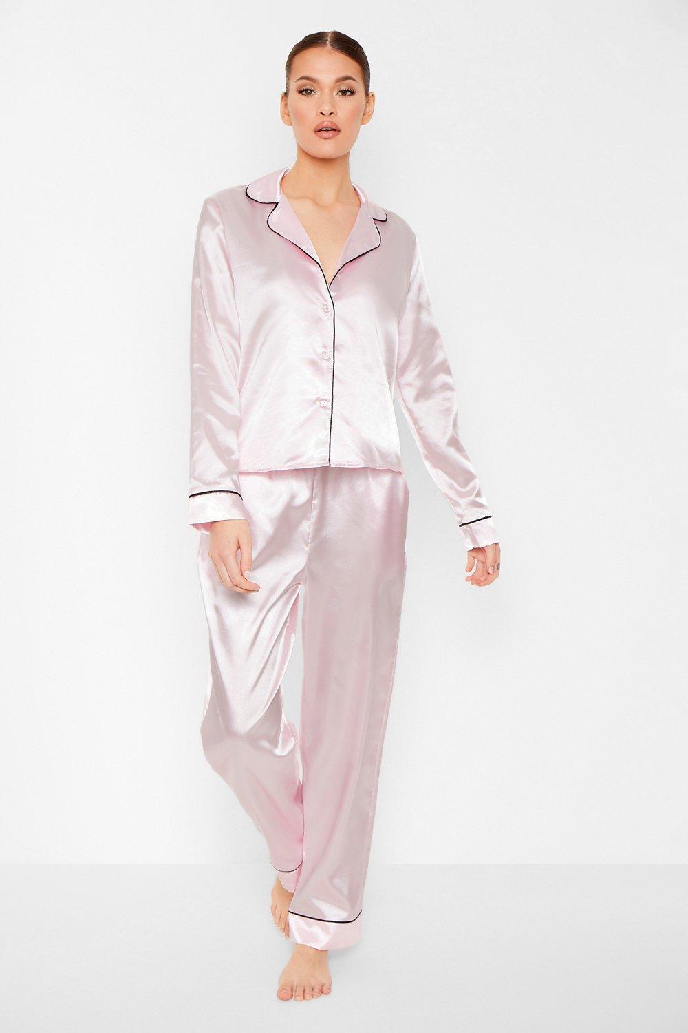 HUGO - Relaxed-fit satin pajamas with contrast piping