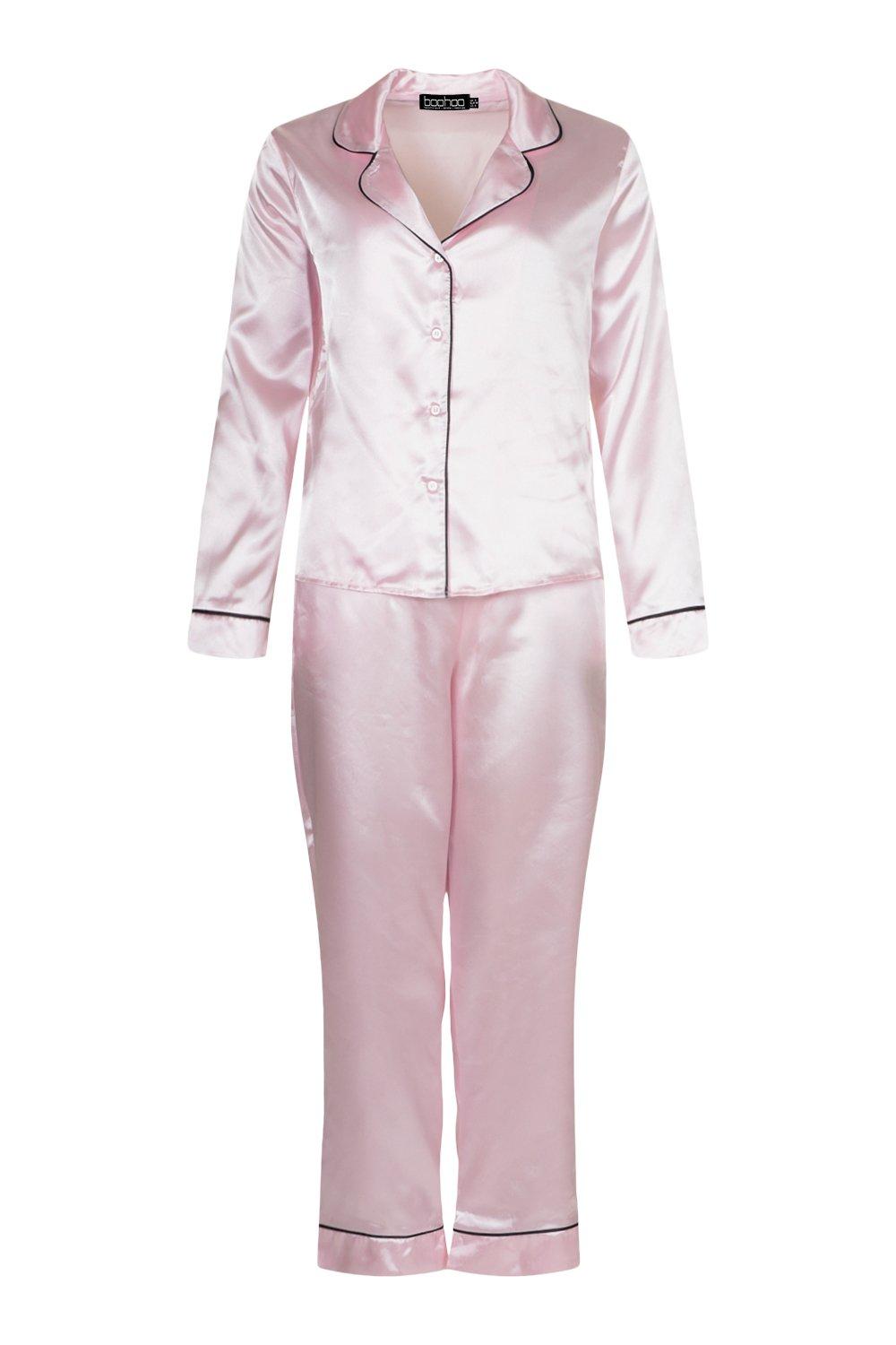 Buy Boohoo Satin Cami Pajama Set With Contrast Piping In Rose