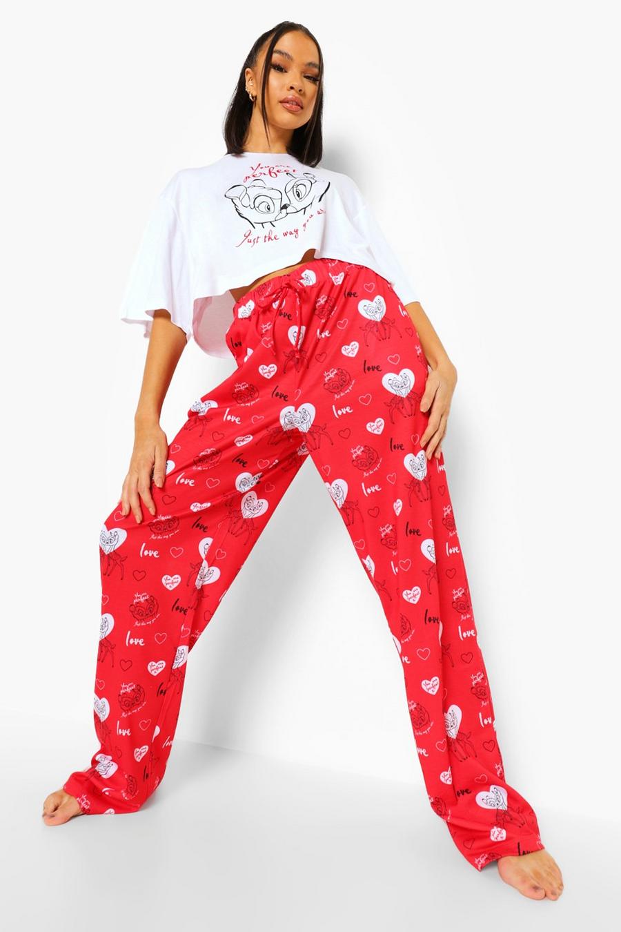 Set pigiama Disney con pantaloni a palazzo e Bambi per San Valentino, Rosso image number 1