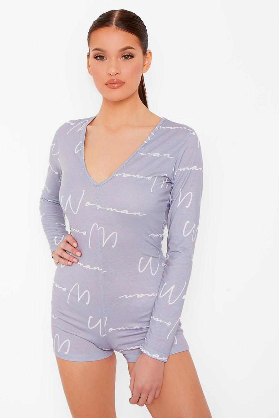 Woman Script All Over Print Romper image number 1