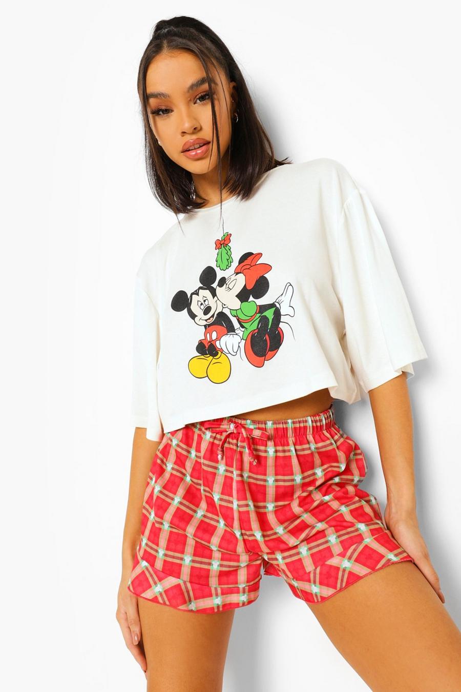 Kariertes Pyjama-Shortset mit Disney Mickey und Minnie-Motiv, Rot image number 1