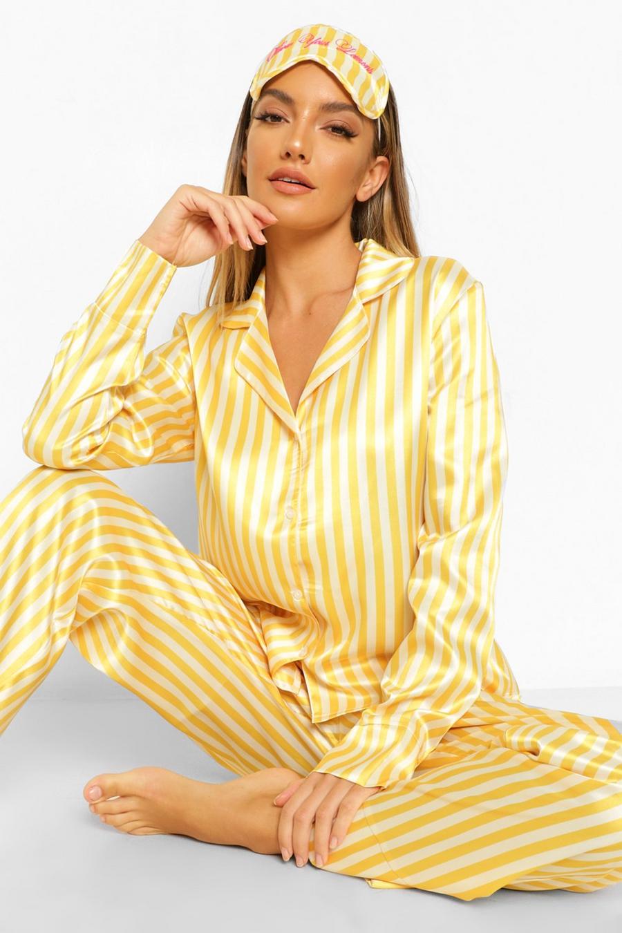 Yellow Know Your Lemons Stripe Button Up PJ Set image number 1