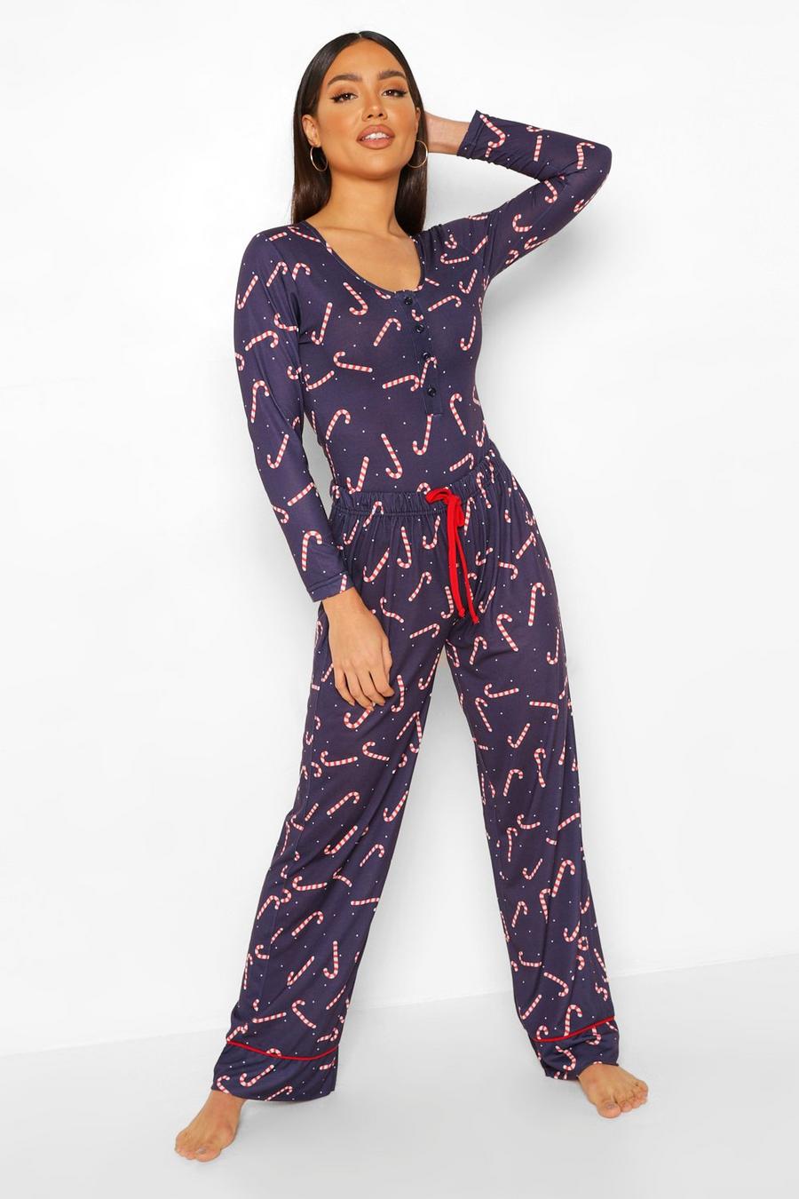 Navy Mixa & Matcha Pyjamasbyxor med polkagrisar image number 1