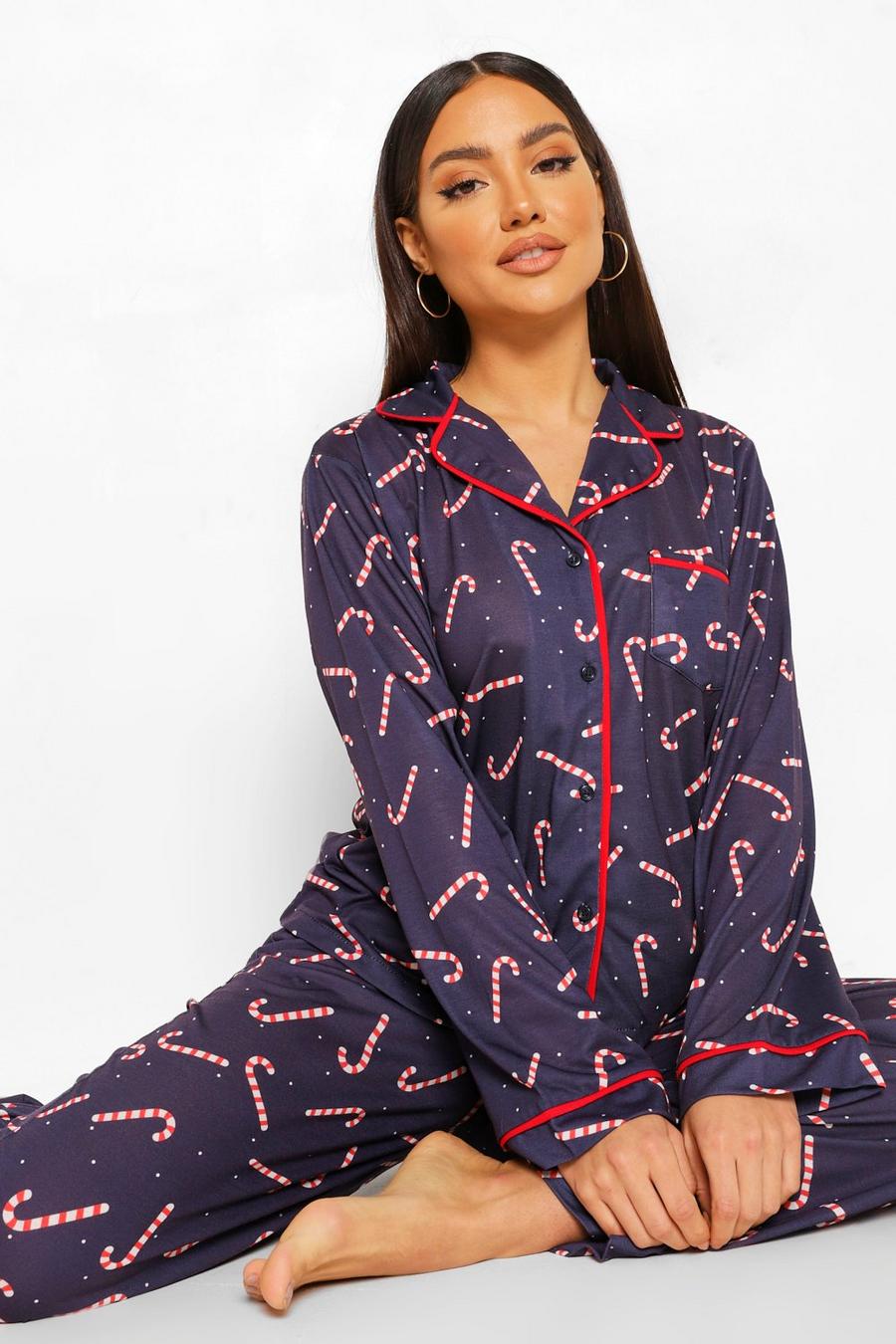 Mix & Match Pyjama-Hemd mit Candy Cane Print, Schwarz noir image number 1