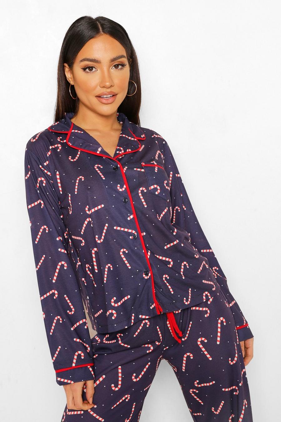 Mix & Match Pyjama-Hemd mit Candy Cane Print, Navy image number 1