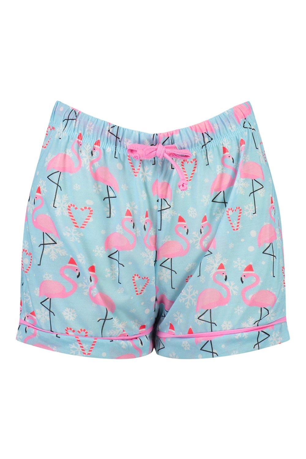 Flamingo Pajama Shorts, Women Boxers, Sleep Shorts, Homewear