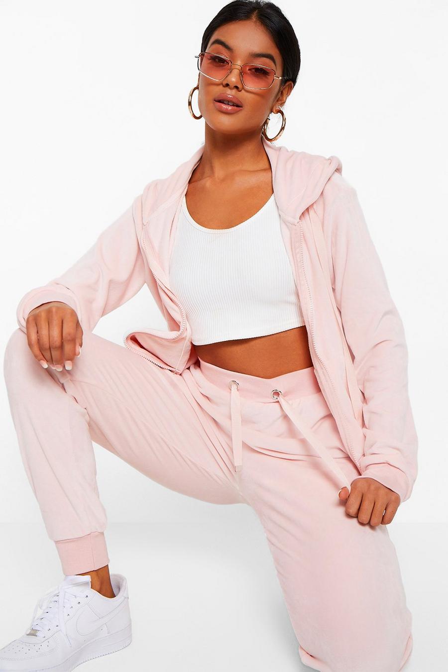 Baby pink Velour Hoodie And Jogger Loungewear Set image number 1