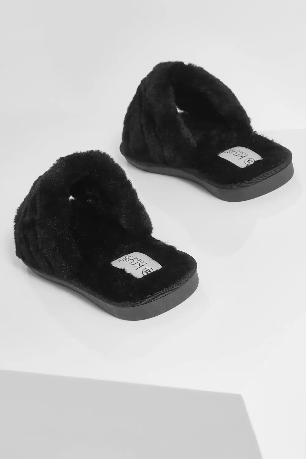 Ugg black fluffy discount sliders