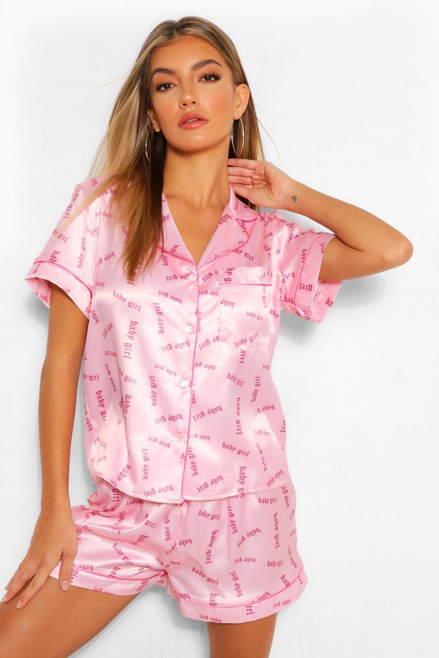 Pyjama-Shortset aus Satin mit „Babygirl“-Print image number 1