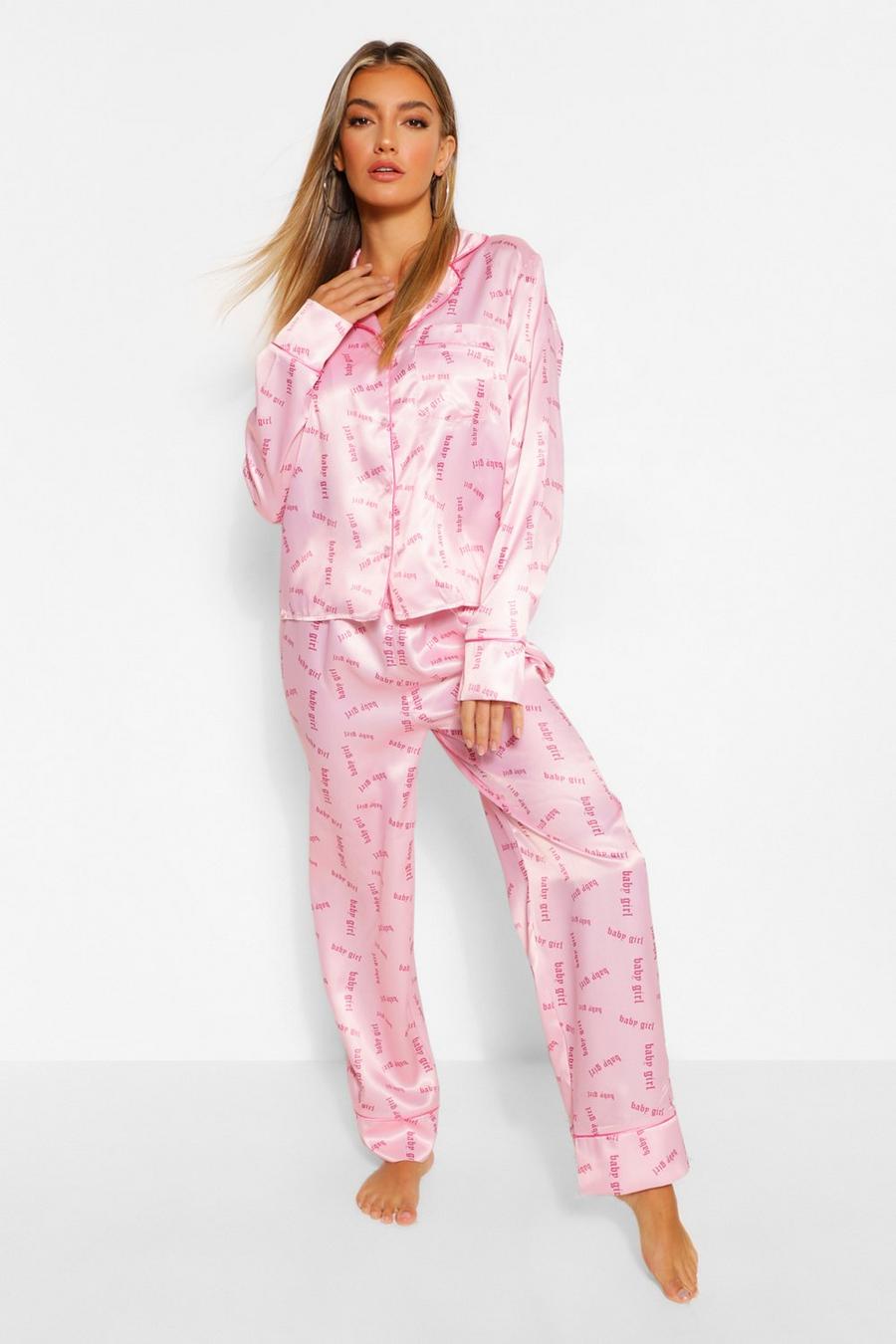 Pyjama-Hosenset aus Satin mit Babygirl-Slogan image number 1