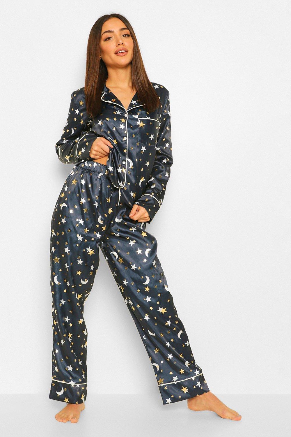 Metallic Star And Moon Satin Pj Pants Set