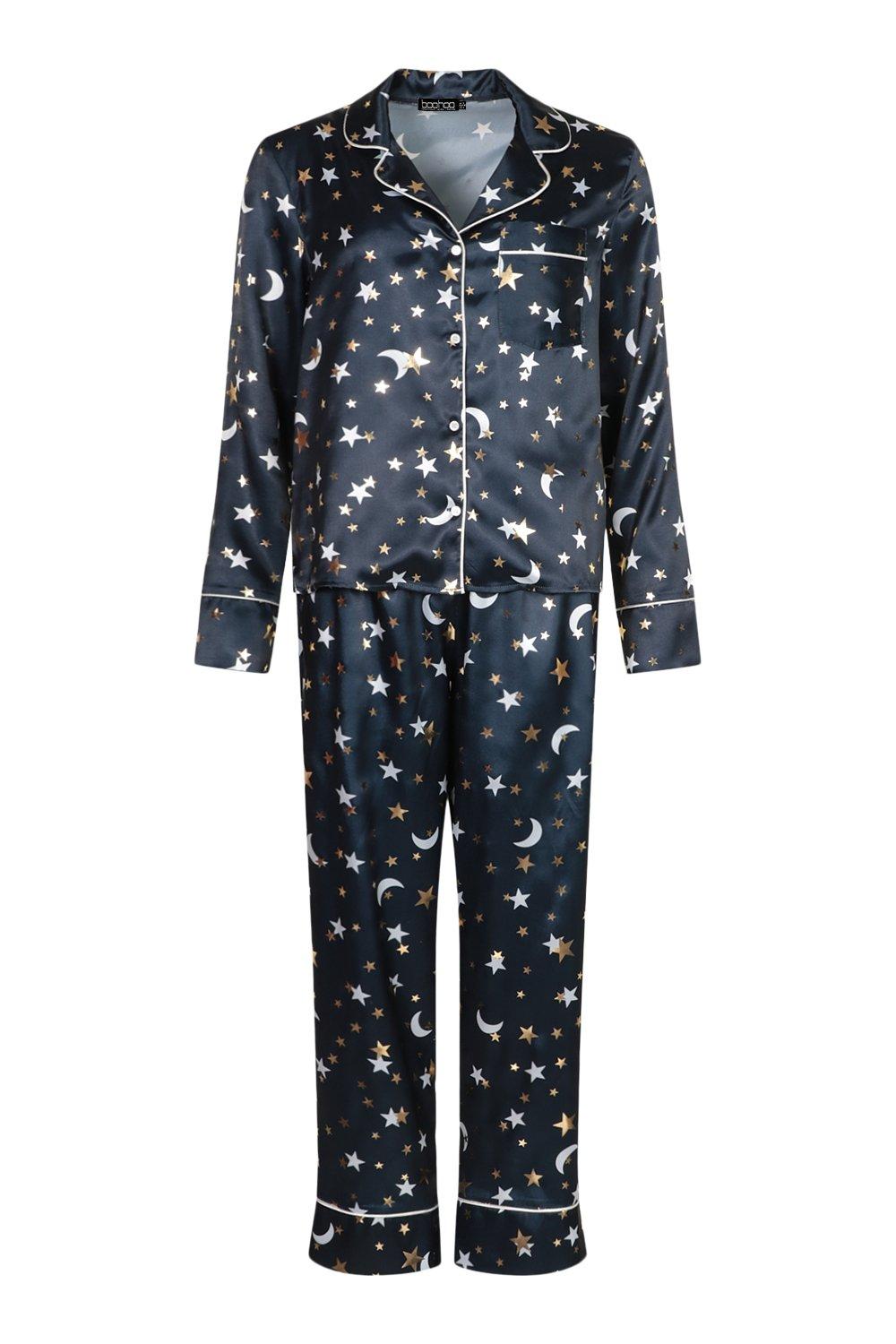 Conjunto de pijama con pantalón de satén con luna y estrellas metalizadas