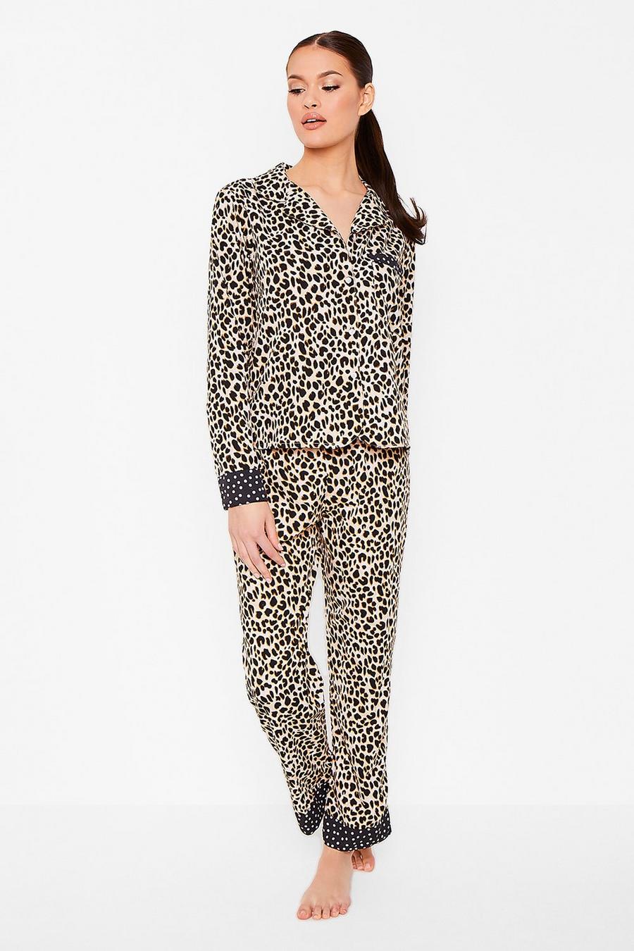 Set pigiama leopardato con pois a contrasto, Marrone image number 1