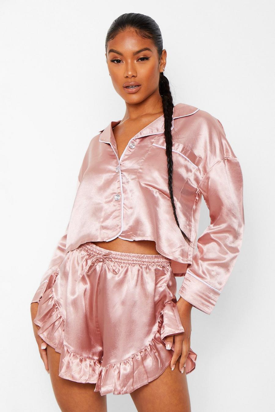 Set pigiama Premium con pantaloncini con bottoni e strass, Oro rosa image number 1