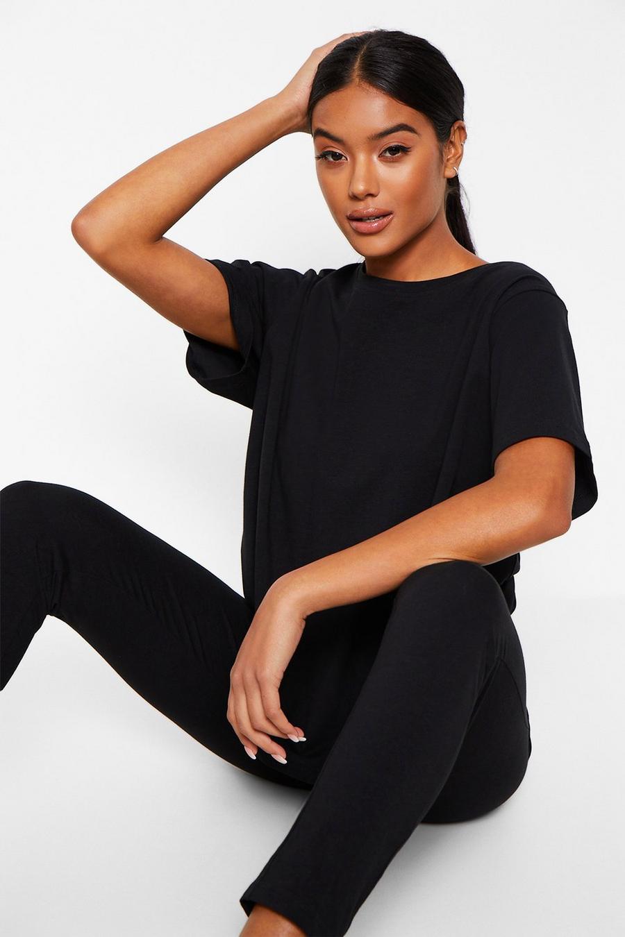 Basic Pyjama-Set aus T-Shirt und Leggings aus weichem Jersey, Schwarz noir
