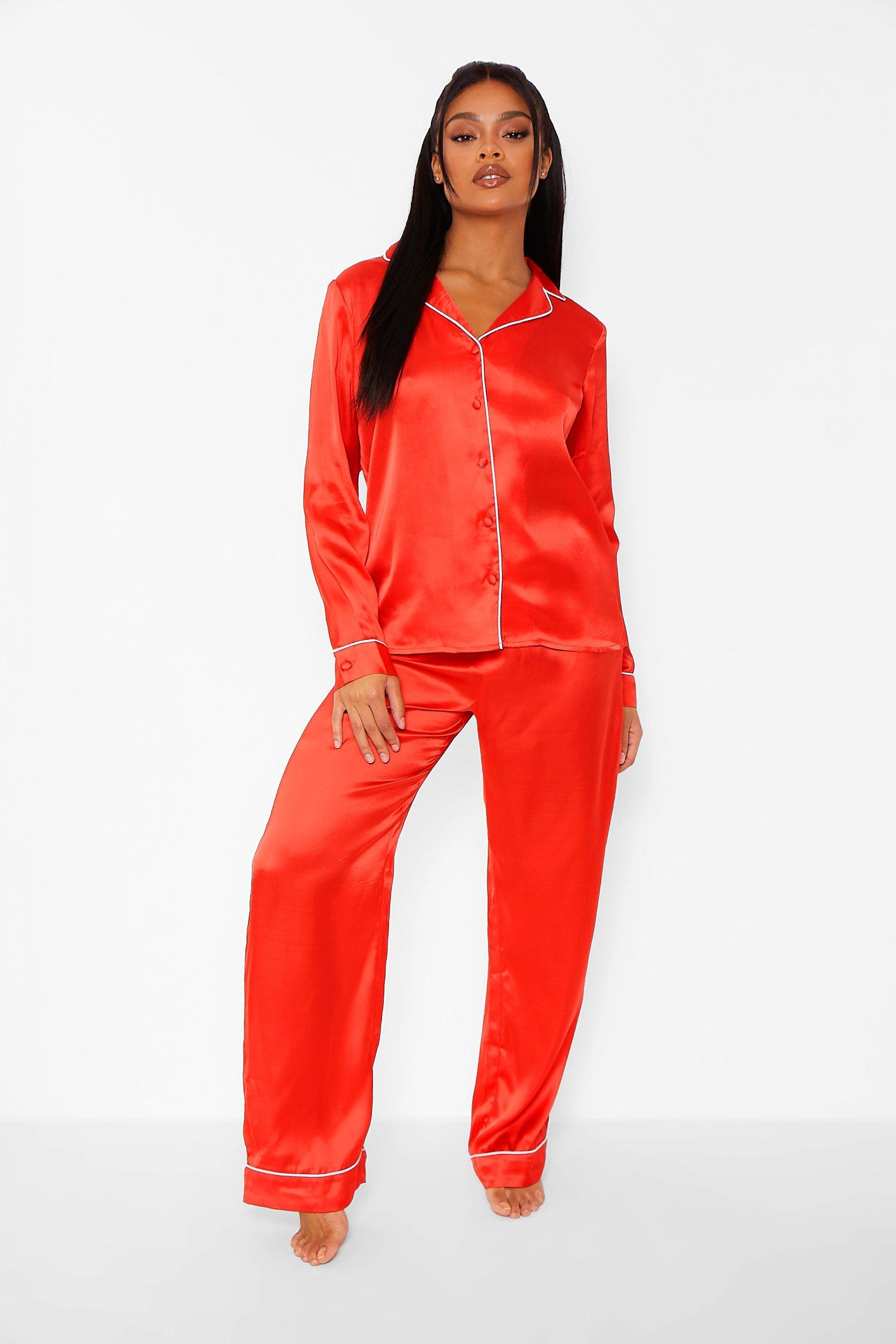 Ladies red satin pyjamas new arrivals