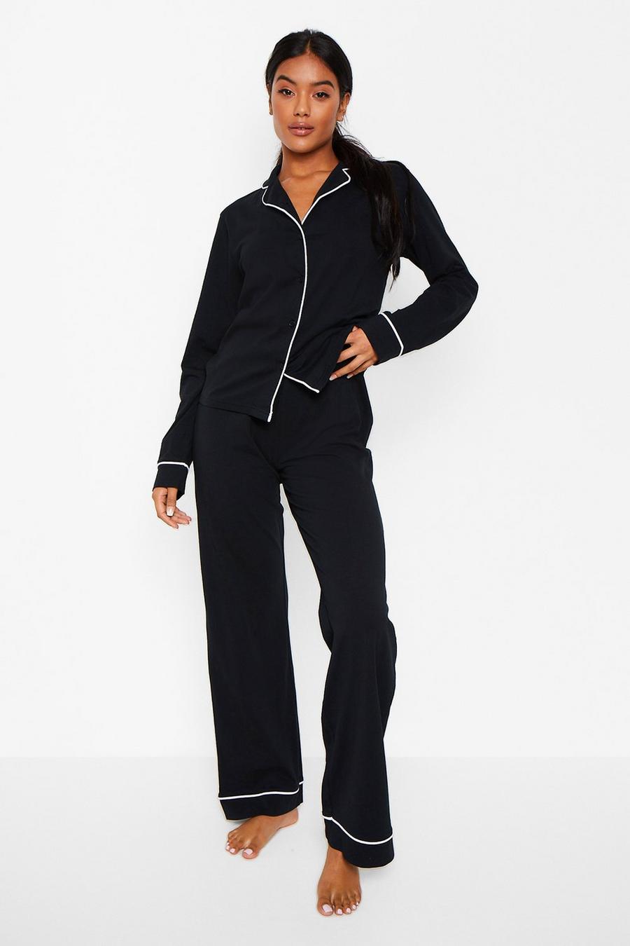 Pyjama-Set aus Jersey mit langen Ärmeln und Knopfleiste, Schwarz image number 1