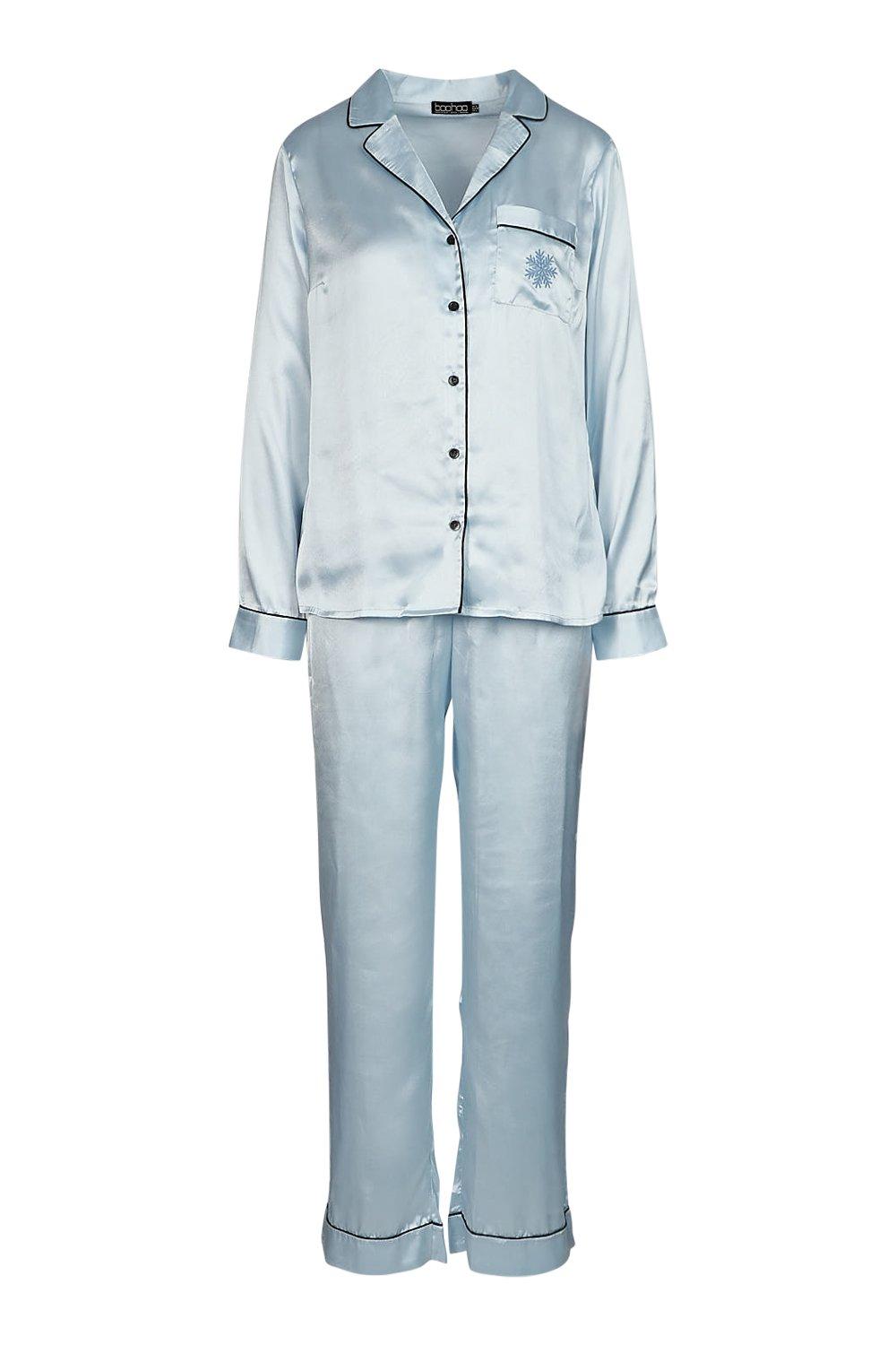 Satin pyjamas blue sale