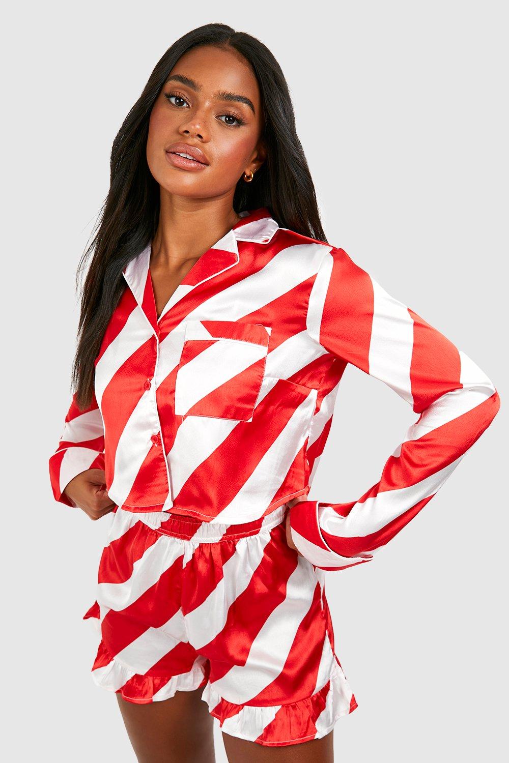 Christmas Candy Cane Stripe PJ Short Set boohoo