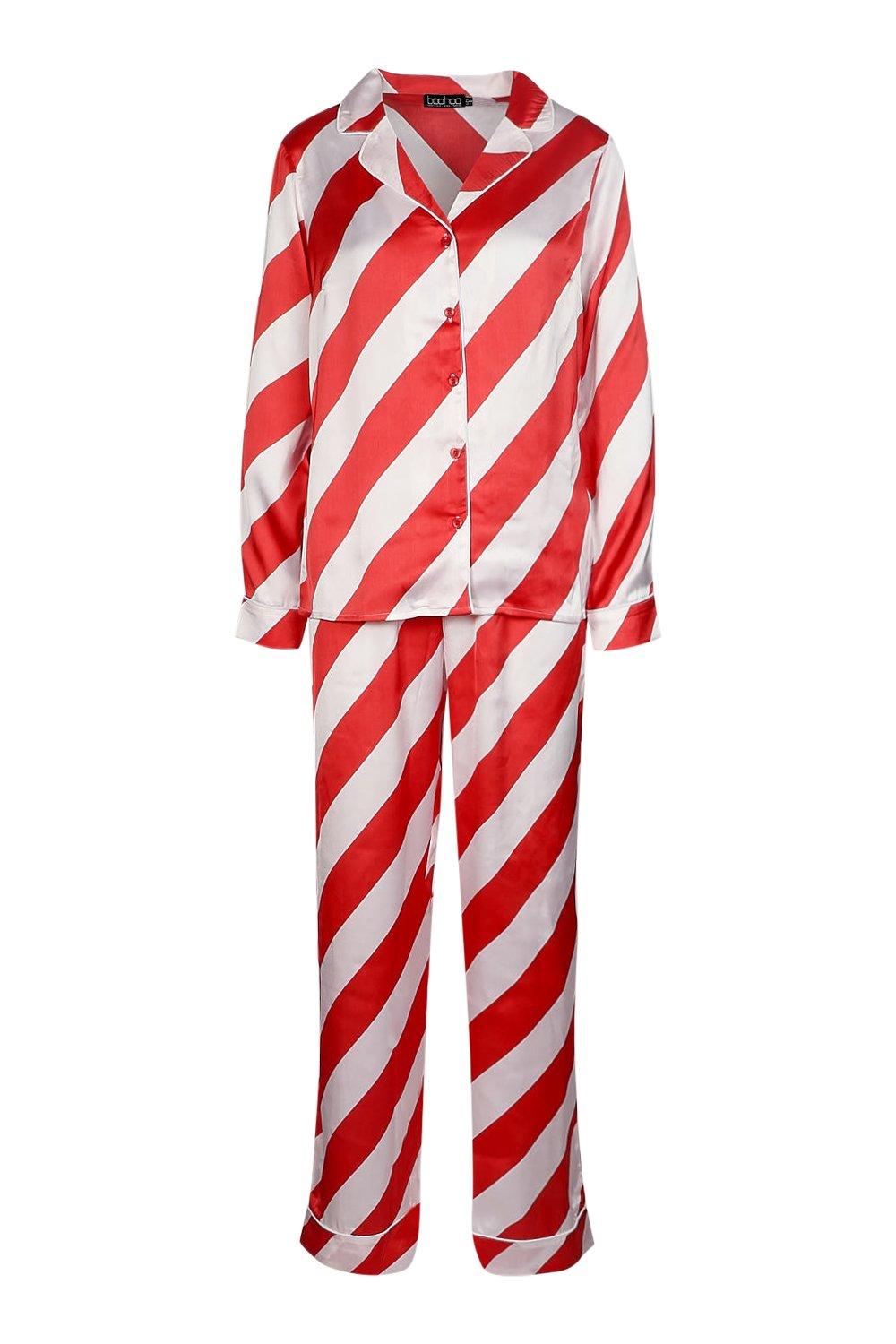 Candy Cane Stripe Satin Pj And Hair Tie Set