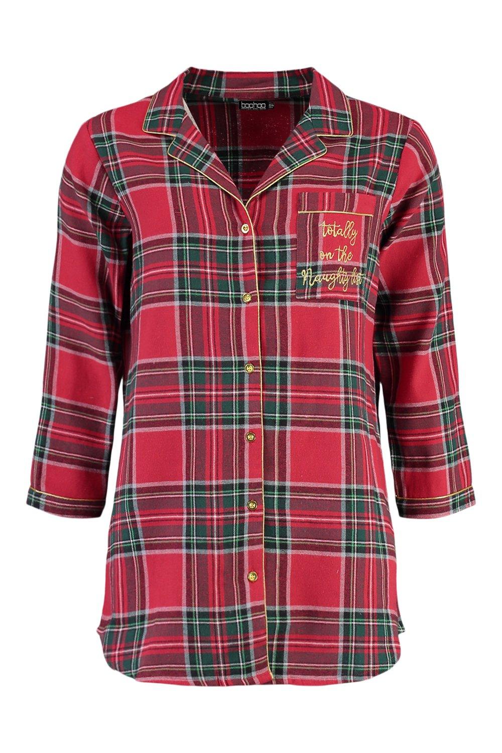 Women's Naughty List Embroidered Flannel PJ Set