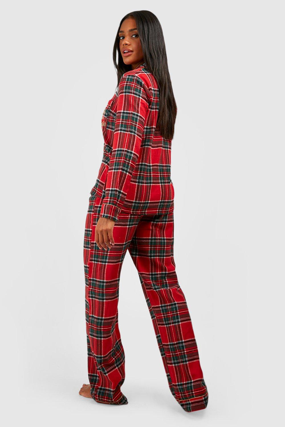 Naughty List Embroidered Flannel Pj Set boohoo