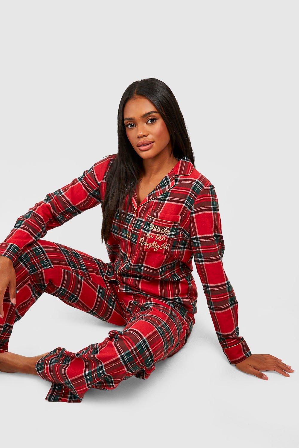 Women's Naughty List Embroidered Flannel PJ Set