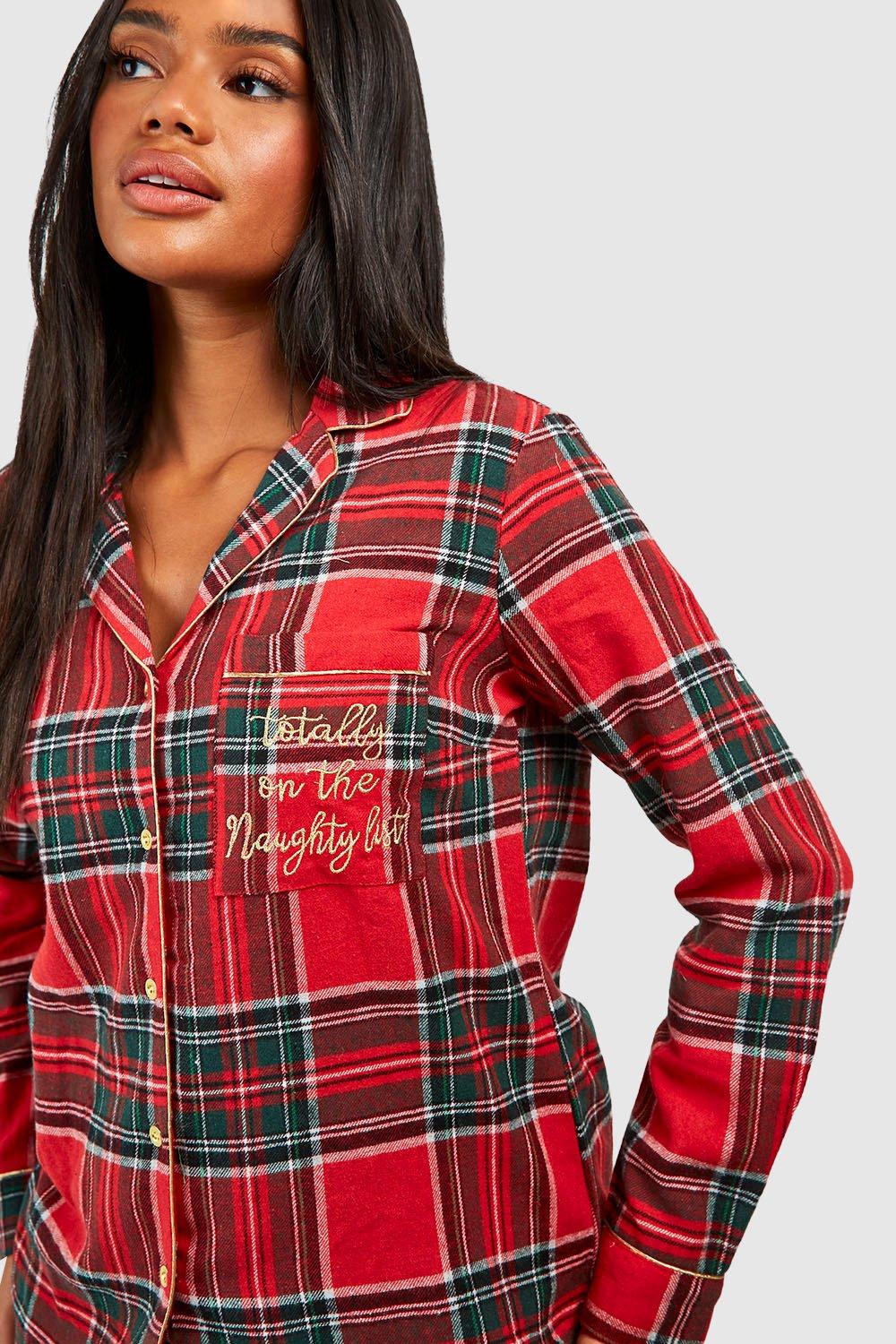 Naughty List Embroidered Flannel Pj Set boohoo