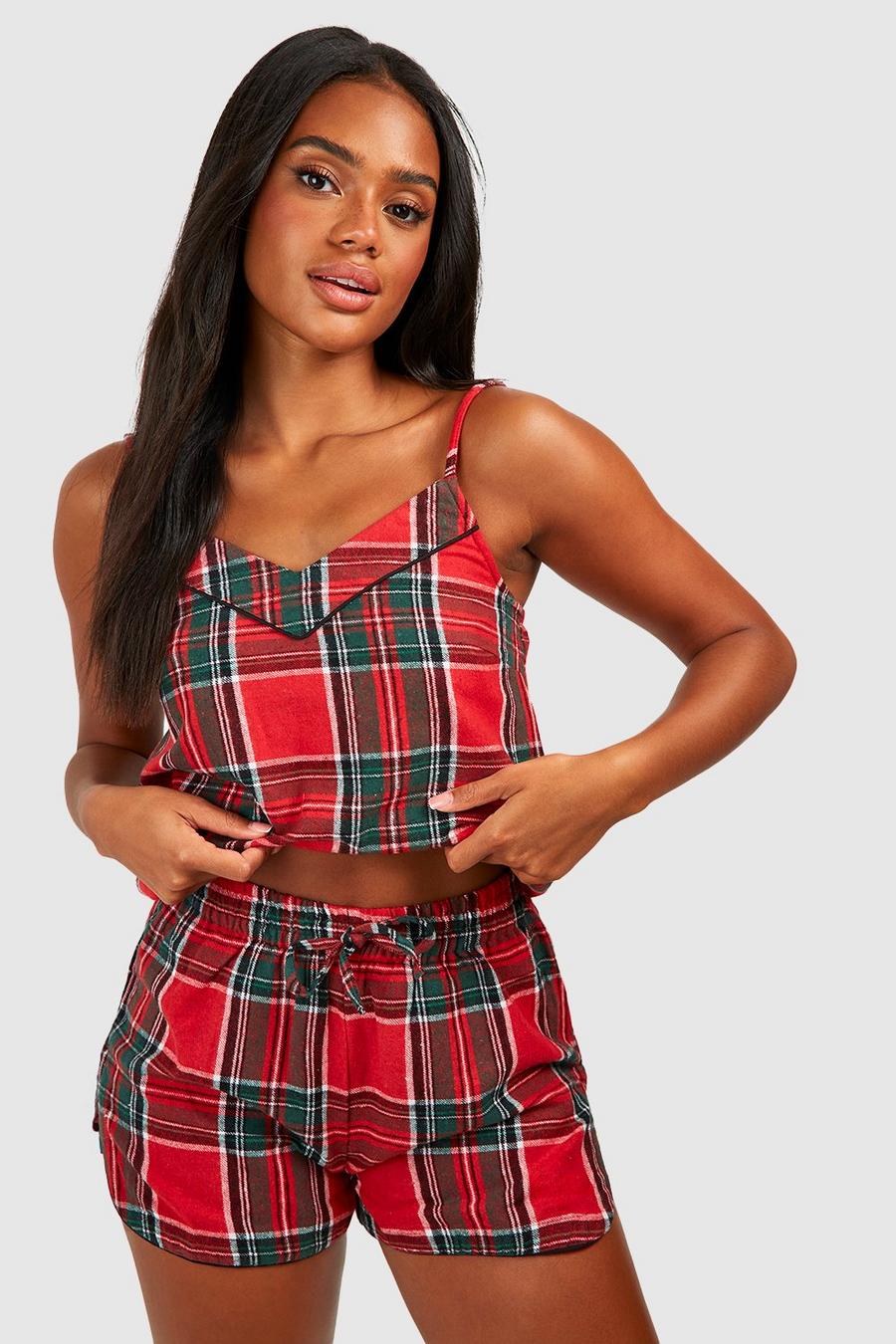 Red rosso Mix and Match Flannel Check PJ Shorts image number 1